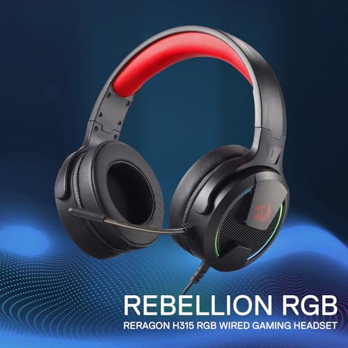 Redragon H315 RGB Gaming Headset - Wired Computer Headset with 40mm Drivers, Noise-Canceling Microphone, USB Connection, Lightweight Design, and Soft PU Leather Ear Cushions for Ultimate Comfort