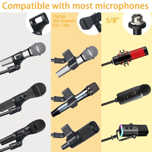 Tripod Mic Stand Floor Boom Arm for Blue Yeti Q2U SM57 SM48 Fifine K6 K688 | Floor Stand for Singing, Podcasting - Sturdy Base, Adjustable Height, Carrying Bag, 5/8" Adapter, 2 Mic Clips, Cable Ties