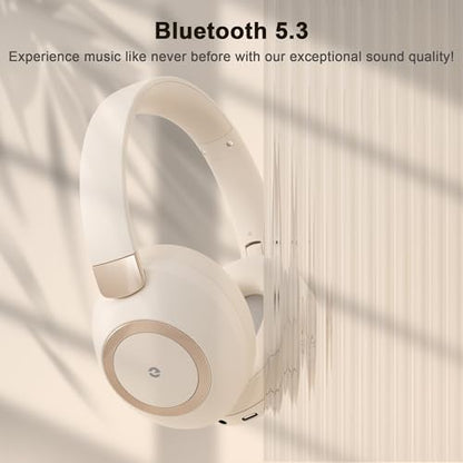 Active Noise Cancelling Headphones, 100H Playtime Headphones Wireless Bluetooth, Bluetooth Headphone with Microphone, Over- Ear Wireless Headphone with Deep Bass for Travel - color: Beige