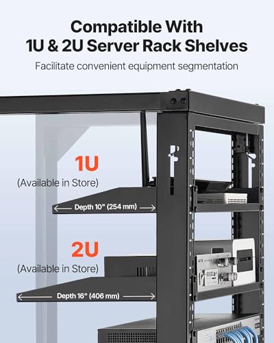 VEVOR 12U Open Frame Server Rack, Free Standing or Wall Mount Rack with 180 Degrees Gate Swing, Network Rack for 19" IT Equipment & A/V Devices - size: 12U Wall Rack