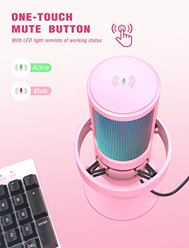 FIFINE A8 Pink Gaming USB Microphone, Condenser Desktop Mic for PC PS4/5 - size: A8P-Desktop