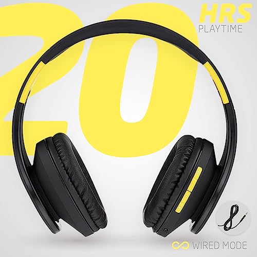PowerLocus Bluetooth Over-Ear Headphones, Wireless Stereo Foldable Headphones Wireless and Wired Headsets with Built-in Mic, Micro SD/TF, FM for iPhone/Samsung/iPad/PC (Black/Yellow) - color: Black/Yellow