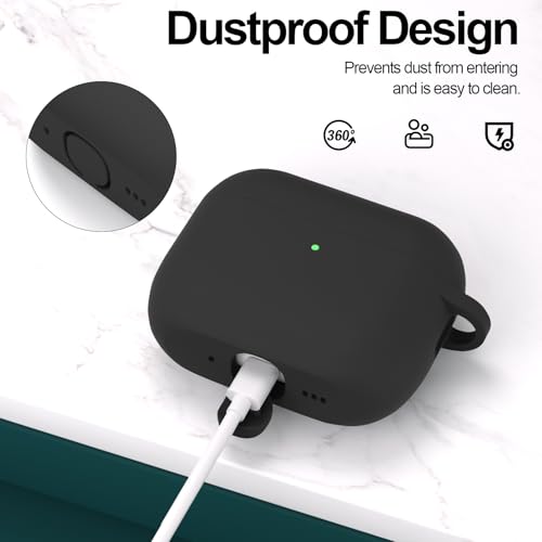 for AirPods Pro 3 Case Cover, Protective Soft Silicone with Keychain Cleaning Pen for Women Men for Apple AirPods Pro 3rd Generation Case(2025), Front LED Visible, Black - color: B-Black