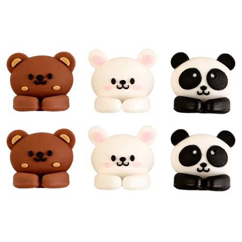 6pcs Cute Silicone Bear Desktop Cable Organizer with Hooks, Multi-Functional Wire Fixer for Mouse Earphone Data Cable, Traceless No-Nail Desk Drawer Utility Hooks