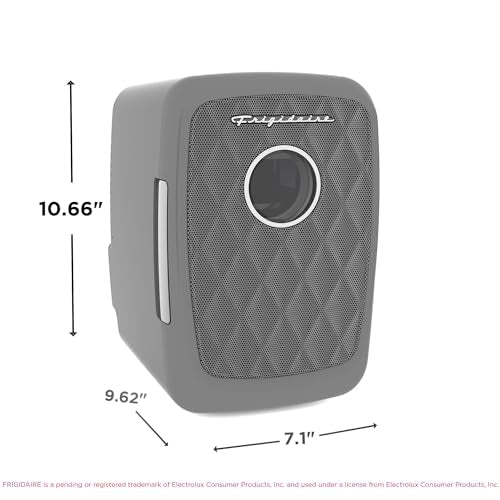 Frigidaire Mini Personal Fridge Cooler, 4L Capacity Chills Six 12 oz Cans, Portable & Compact, AC Plug & 12V Car Charger – GREY, BUILT IN BLUETOOTH SPEAKER - color: Grey