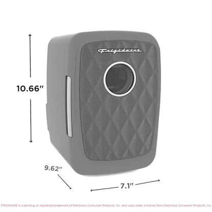 Frigidaire Mini Personal Fridge Cooler, 4L Capacity Chills Six 12 oz Cans, Portable & Compact, AC Plug & 12V Car Charger – GREY, BUILT IN BLUETOOTH SPEAKER - color: Grey