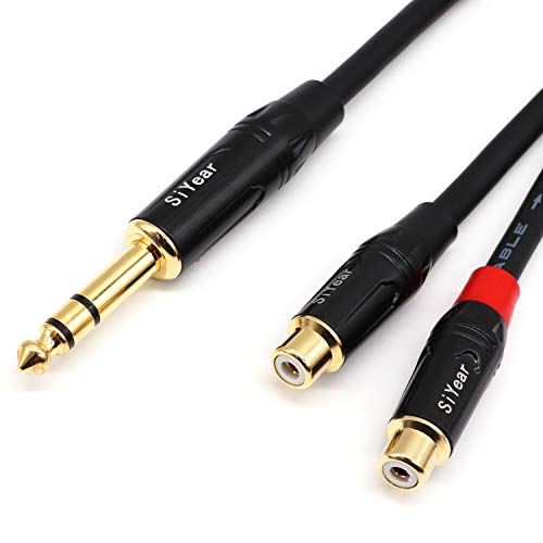 Dual RCA to 1/4" Cable，6.35mm (1/4 inch) Male Stereo to 2RCA Female Y Splitter Adapter Cable（5Feet - size: 5feet