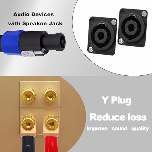 Y Spade Plug to Speakon Speaker Cable Wire Cord, Male Speakon to 2Y Spade Plug Connector Adapter Audiophile OFC HiFi Speaker Audio Cord for Amplifier Subwoofer Audio System -6.6FT/2M
