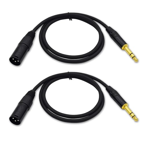 XLR to 1/4 Cable,1/4 Inch TRS to 3 pin Male Plug Stereo XLR Cables, Balanced Interconnect Microphone Mic Cable for Audio Speaker Studio-2 Pack 3ft Foot Input Patch Cords