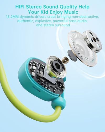 Mehomeli Kid Headphones, Air Conduction Open Ear Headphones, 3.5mm Jack | Ultra-Comfort, Ergonomic and Lightweight Design Perfect for School and Outdoor Activities-Blue Green - color: Blue, Green