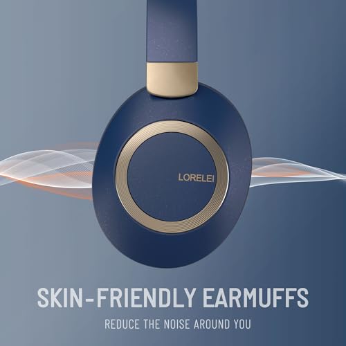 LORELEI B-C6 Wireless Over Ear Headphones, 50H Playtime Foldable Lightweight Bluetooth Headsets, Deep Bass, Built-in Microphone, Memory Foam Earmuff, for Travel, Home Office (Navy Blue) - color: Blue
