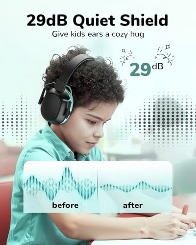 Sensory Headphones for Autism Kids Aldult, Sound Proof Ear Hearing Protection Noise Cancelling Ear Muff, 29dB SNR Noise Reduction 80H Playtime Bluetooth 6.0 Earmuff for Shooting Gun Range(Black) - color: Black