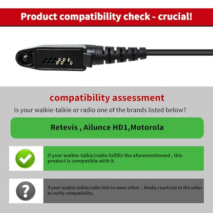 Radio Swivel Ear Piece and Mic 6 Pin Walkie Talkie Earpiece in-Line-Ptt Over-The-Ear Headset Headphone Earphone for Motorola Ailunce Retevis hd1 rt29 gp328plus rb47 nr30 b3h ex600 rt48