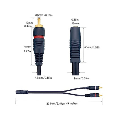 2Pcs 3.5mm to RCA Stereo Audio Y Cable RCA to AUX Adapter for TV Speaker | 3.5mm female to 2 RCA male adapter, gold-plated for clear stereo sound, 9-inch short cable for TV, smartphones, Headphones