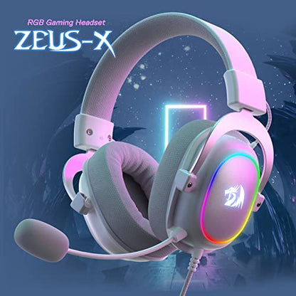 Redragon H510 Zeus-X RGB White Wired Gaming Headset - 7.1 Surround Sound - 53MM Audio Drivers in Memory Foam Ear Pads w/Reliable Fabric Cover- Multi Platforms Headphone - USB Powered for PC/PS4/NS | Gaming Headset Surround Memory Foam Ear Pads Fabric Cove