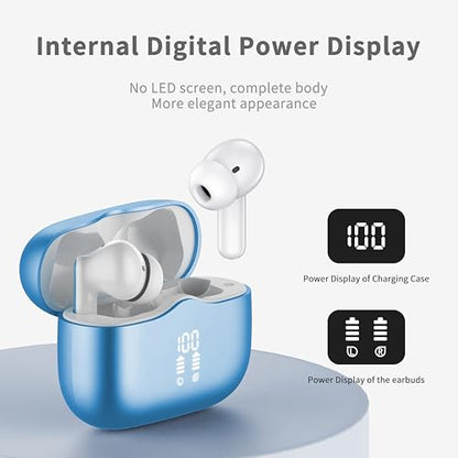 Wireless Earbuds, 2026 Bluetooth 5.4 Ear Buds in Ear with 4 ENC Noise Cancelling Mic, New Wireless Earphones HiFi Stereo Deep Bass 40H Playtime, In-Ear Bluetooth Earbuds LED Display IP7, Lake Blue - color: Lake Blue
