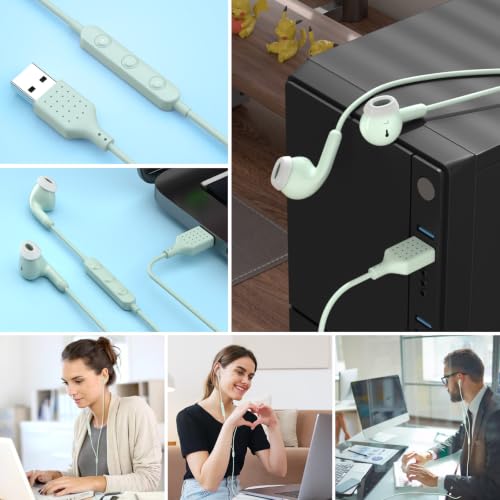 USB Earbuds for PC,Headphones with Microphone for Computer,Green - color: Green