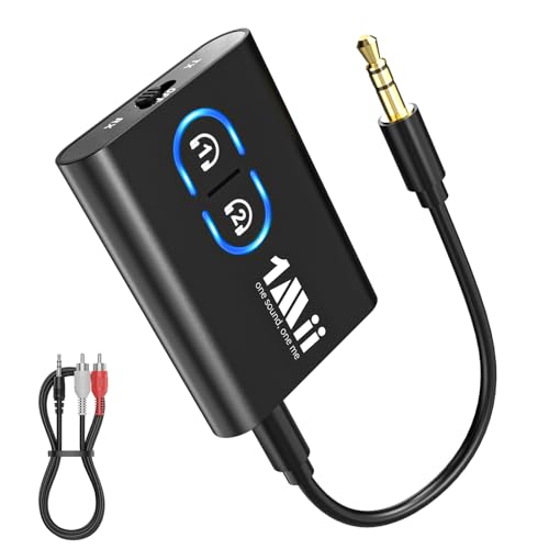1Mii Bluetooth 5.3 Transmitter Receiver for TV to Wireless Headphones, Dual Link aptX Adaptive/Low Latency/HD Audio, Aux Bluetooth Audio Receiver Adapter for Home Stereo, Airplane, Boat, Gym - color: Black