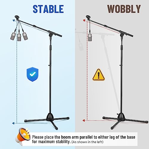CAHAYA Mic Stand Heavy-Duty Super Resistent Tripod Boom Height Adjustable | Universal Microphone Arm Stand with 2 Mic Clips 3/8" to 5/8" Adapter for Most Mics for Singing Wedding Performance Podcast