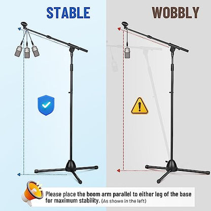 CAHAYA Mic Stand Heavy-Duty Super Resistent Tripod Boom Height Adjustable | Universal Microphone Arm Stand with 2 Mic Clips 3/8" to 5/8" Adapter for Most Mics for Singing Wedding Performance Podcast