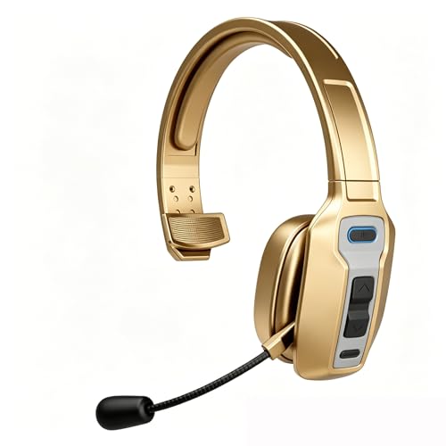 Gold Single Ear Bluetooth Headset, Lightweight Comfort Business Earpiece with Noise Canceling Mic, Hands-Free Mono Headphone for Office, Driving, Conference Calls - color: Gold