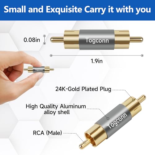 Gold Plated RCA Adapter 10 Pack, RCA Male to Male Coupler, RCA Male to Male Barrel Audio Video Connector Extender, Compatible with HDTV, Speaker, Amplifier, Car Audio, AV Receiver, Radio, Subwoofer - color: RCA Male to Male, size: 10 Pack