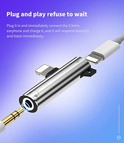 Iphone AUX Adapter for Headphone Jack Cable Dongle(2Pack)2in1 3.5mm to Lightning Splitter Apple MFI Certified Audio Charger Cord Adaptador Para for 13 12 11 14 Pro Max 7 8 Plus X Xr Earphone Converter