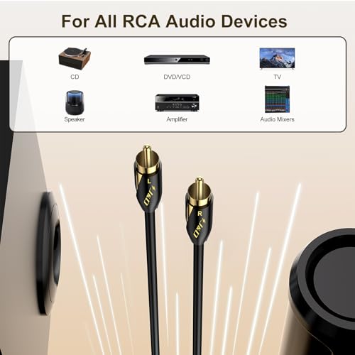 J&D Audiophiles RCA Cable, 24 AWG 2RCA Male to Male Stereo Interconnect Audio Cord, Gold-Plated Subwoofer Cable for Home Theater, HDTV, Amplifiers, Hi-Fi Systems, Speakers, 3 Feet/90 cm - size: 3 Feet