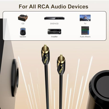 J&D Audiophiles RCA Cable, 24 AWG 2RCA Male to Male Stereo Interconnect Audio Cord, Gold-Plated Subwoofer Cable for Home Theater, HDTV, Amplifiers, Hi-Fi Systems, Speakers, 15 Feet/4.6 Meter - size: 15 Feet