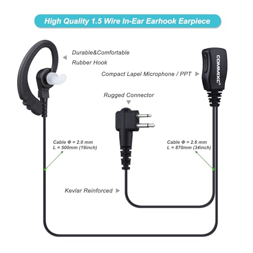 2-Pack Two-Way-Radio Earpieces with Mic, 2 Pins Compatible with Motorola