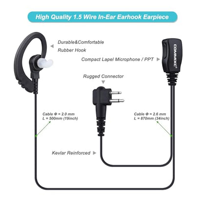 2-Pack Two-Way-Radio Earpieces with Mic, 2 Pins Compatible with Motorola