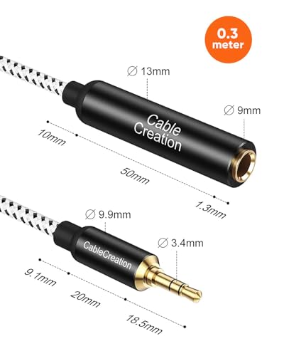 CableCreation 1/4 to 1/8 Headphone Aux Adapter 0.3m, TRS Audio Adapter | TRS 6.35mm to 3.5mm Audio Cable for Amplifier, Guitar, Headphone, Home Theater Devices, Laptop, PCs, Phone - size: 0.3 Meter