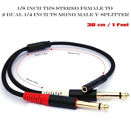 3.5mm to 1/4 Adapter Cable, 3.5mm TRS Female to Dual 1/4 inch TS Male Y Splitter Cable Adapter, Mini Jack Stereo to 2 Quarter inch Mono Insert Cable - 1 ft - style: 3.5mm TRS Female to Dual 6.35mm TS