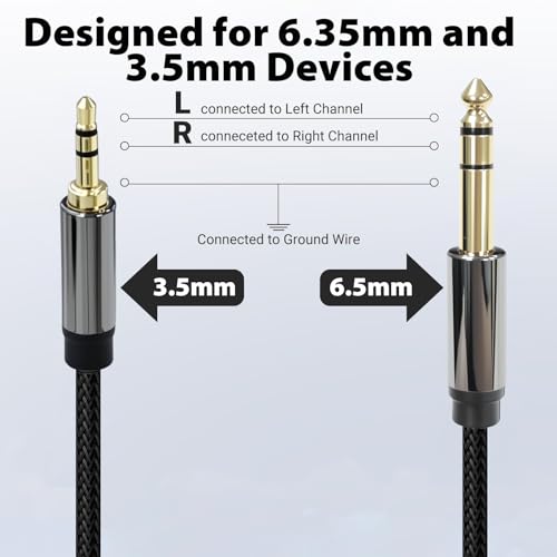 3.5mm to 1/4 Cable, TRS to TRS Stereo Audio Cord, 10ft | 3.5 to 1/4 Inch Braided Cable, Gold-Plated Connectors, Cables for Guitar, Keyboard, Digital Piano, Speaker, Mixer, Amplifier - size: 10ft