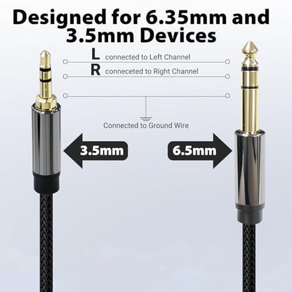 3.5mm to 1/4 Cable, TRS to TRS Stereo Audio Cord, 10ft | 3.5 to 1/4 Inch Braided Cable, Gold-Plated Connectors, Cables for Guitar, Keyboard, Digital Piano, Speaker, Mixer, Amplifier - size: 10ft
