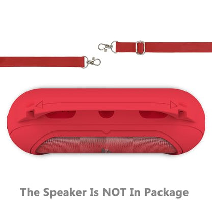 Silicone Cover Case for Beats Pill 2024 Wireless Bluetooth Speaker | Protective Stand Holder for Beats Pill Bluetooth Speaker Accessories With Should Strap (Black Case) - color: Red Case