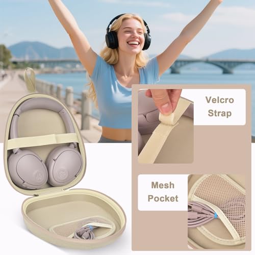GWCASE Hard Shell Headphone Case with Secure Strap and Cable Pocket, Beige | 7.87 x 6.8 x 0.9" Interior, Shock-Resistant EVA for Commuters, Students and Travelers, Fits Most Foldable Over-Ear Headphone - color: Beige