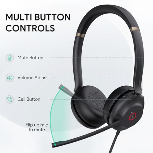 Yealink UH37 USB Headset with Mic Noise Cancelling Wired Headphone USB-C/A