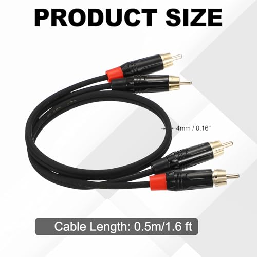 MECCANIXITY 2RCA Male to 2RCA Male Audio Stereo Cable, 1.6 ft RCA Subwoofer Cable with Gold Plated Plugs for Home Theater, HDTV, Amplifiers, Speakers, Black Cable Black Shell - color: Black/Black, size: 1.6 ft
