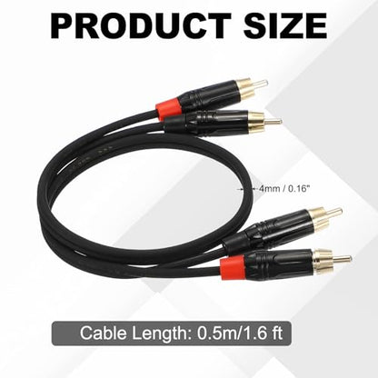 MECCANIXITY 2RCA Male to 2RCA Male Audio Stereo Cable, 1.6 ft RCA Subwoofer Cable with Gold Plated Plugs for Home Theater, HDTV, Amplifiers, Speakers, Black Cable Black Shell - color: Black/Black, size: 1.6 ft