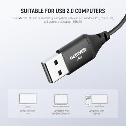 NEEWER LM1 USB A Lapel Microphone Mini Omnidirectional Clip On Lavalier Mic | Plug & Play, 2m Cable, for USB 2.0 Mac Windows PC Laptop Computer YouTube Skype, Podcast, Gaming, Vlog, Video Conferencing - style: 1 Pack w/USB A Plug