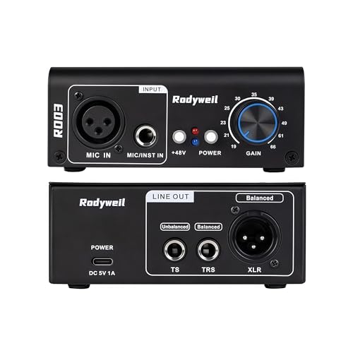 RO03 Mic Preamp,2026 Upgraded, 66db Gain, 120db EIN Ultra Low Noise, for Dynamic & Condenser & Ribbon Microphone & Instrument,with XLR/TRS/TS Line Out, Type C Power Input
