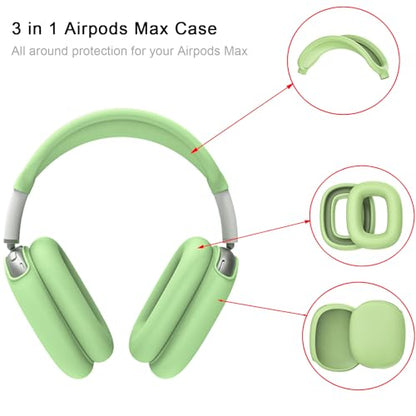3 in 1 Silicone Case Cover Compatible with Apple Airpods Max Headphones(2026/2024/2020), Anti-Scratch Ear Pad Case Cover Ear Cups Cover and Headband Cover Compatible with Apple Airpod Max 2/1 (Green) - color: Green