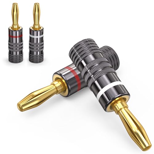 2-Pairs/4-PCS Banana Plugs, Gold Plated Banana Plugs for Speaker Wire | Compatible with Wall Plate, Audio/Video Receiver, Amplifier, Home Theater, Sound System (Red + White) - size: 2 Pairs