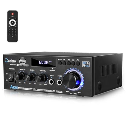 Daakro AK45 Stereo Audio Amplifier,300W Home 2 Channel Wireless Bluetooth 5.0 Power Amplifier System, Home Amplifiers FM Radio, USB, SD Card, with Remote Control Home Theater Audio Stereo System | 2 Channel Power Amplifier System, Home Amplifiers FM Radio