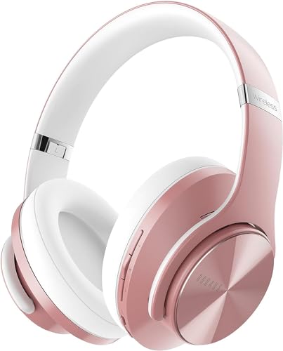 DOQAUS Bluetooth Headphones Over Ear, 90H Playtime, 3EQ Mode, with ENC Mic | Hifi Stereo Sound, Lightweight, Headphones Wireless with Soft Memory Foam Earpads, Deep Bass for Home Office Cellphone PC - color: Rose Gold