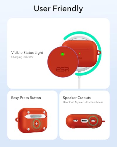 ESR for Airpods Pro 2 Case (HaloLock), Compatible with MagSafe, Red - color: Red