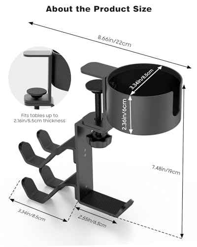 MoKo Desk Controller Holder with Headphone Hanger - 3 in 1 Rotating Desk Cup Organizer Gaming Accessories Stand Desk Clamp Mount Controller Stand for Xbox One/360, PS5, PS4, Switch, Steam, Black