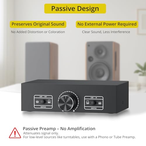 PROZOR 2-IN-2-OUT XLR Balanced/RCA Converter Audio Selector Splitter | Fully Balanced Passive Preamp Switch Box with Volume Control for Active Monitor Speakers, Black - size: XLR + RCA 2-2