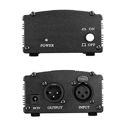 Phantom Power Ultra-Compact Microphone +48V Phantom Power Supply with XLR Input & Output for Condenser Microphone Studio Music Recording